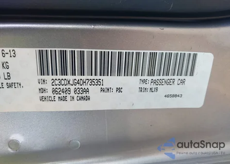 2013 Dodge Charger Sxt из США, поврежденный, VIN 2C3CDXJG4DH735351